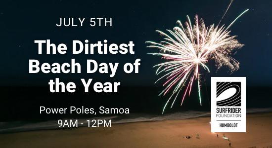 firework over a beach, surfrider logo